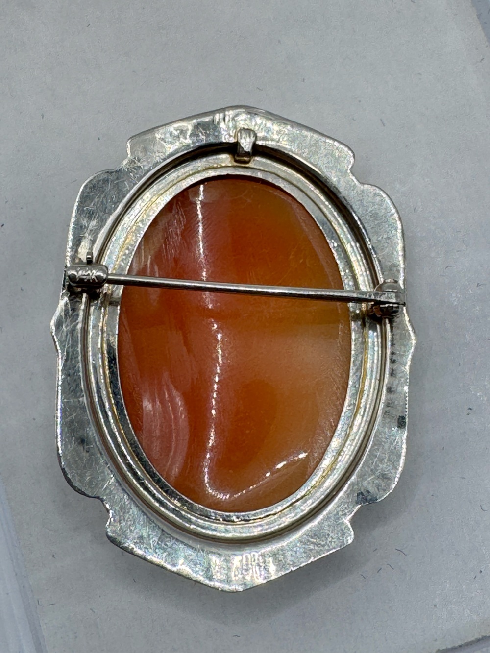 Vintage 14K White Gold & Real Shell Cameo Pin Brooch - Picture 8 of 13